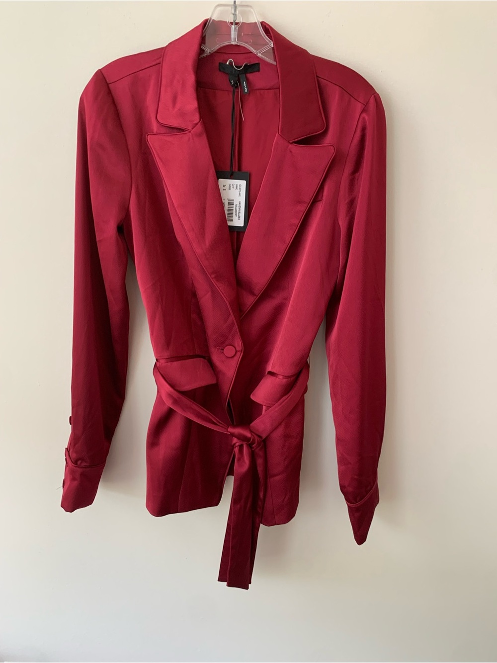 PAIGE Small Red Satin Tie Waist Blazer NWT
